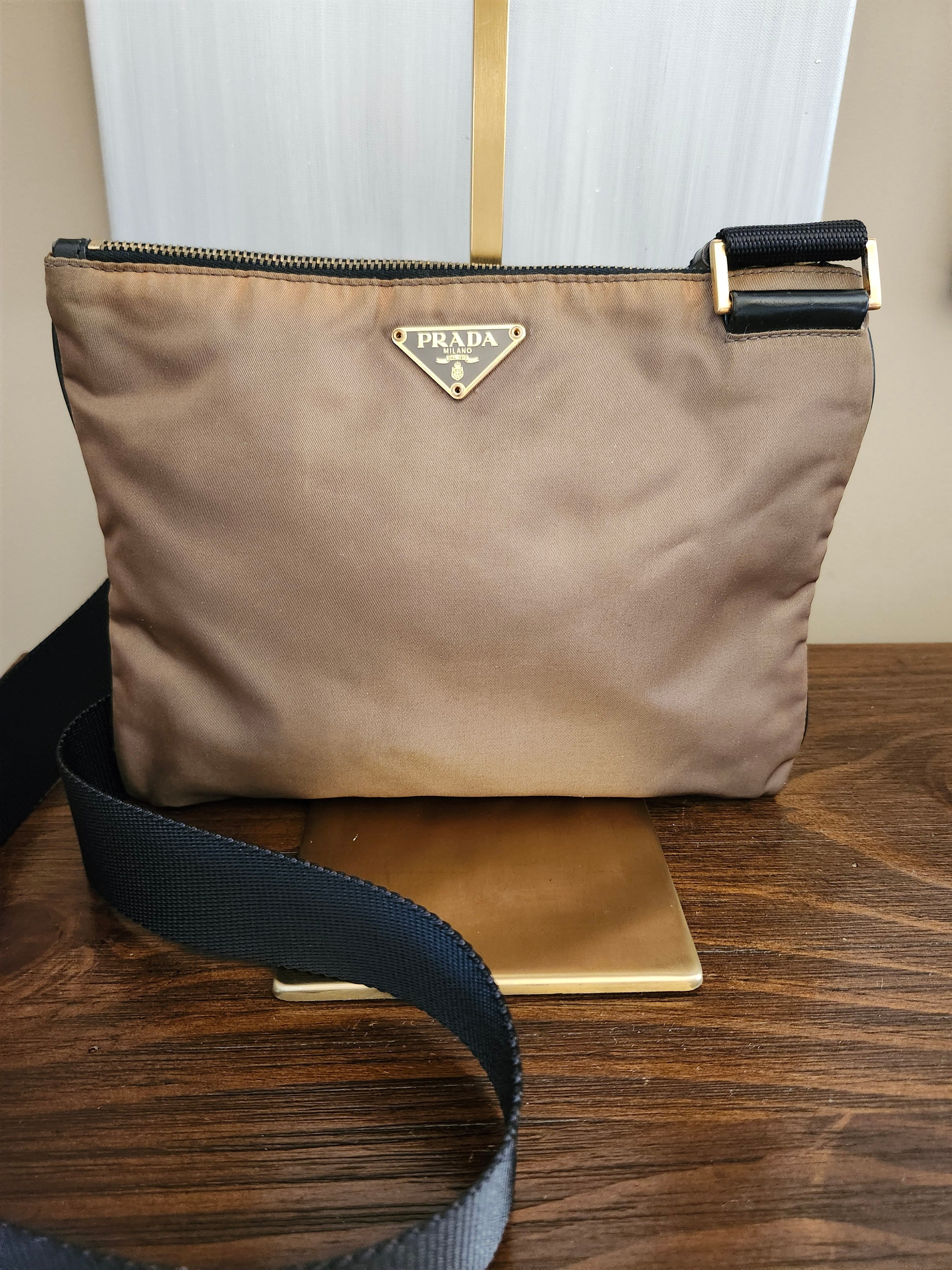 Prada Tessuto Brown Nylon Triangle Logo Shoulder Bag – My Boujee Bag