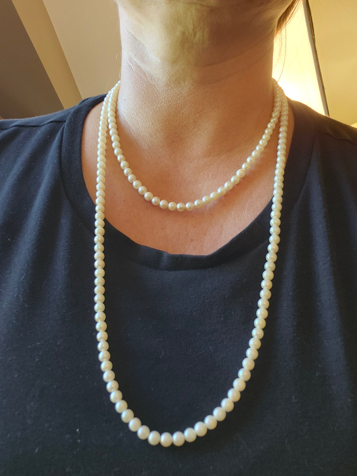 Pearl Strand Necklace 49" long, 58.3 grams, 5.7 mm Pearls