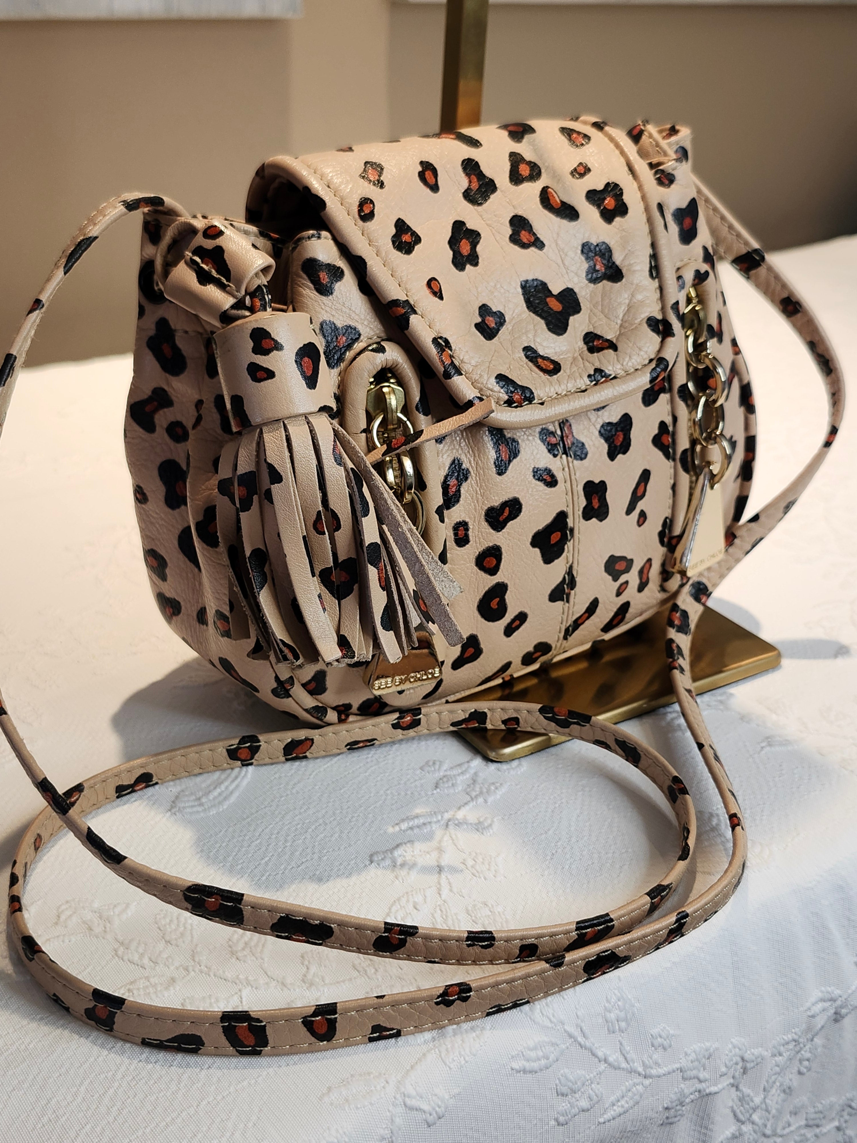 See by Chloe Animal Print Crossbody Hobo Bag with Double Gold Zip Hardware