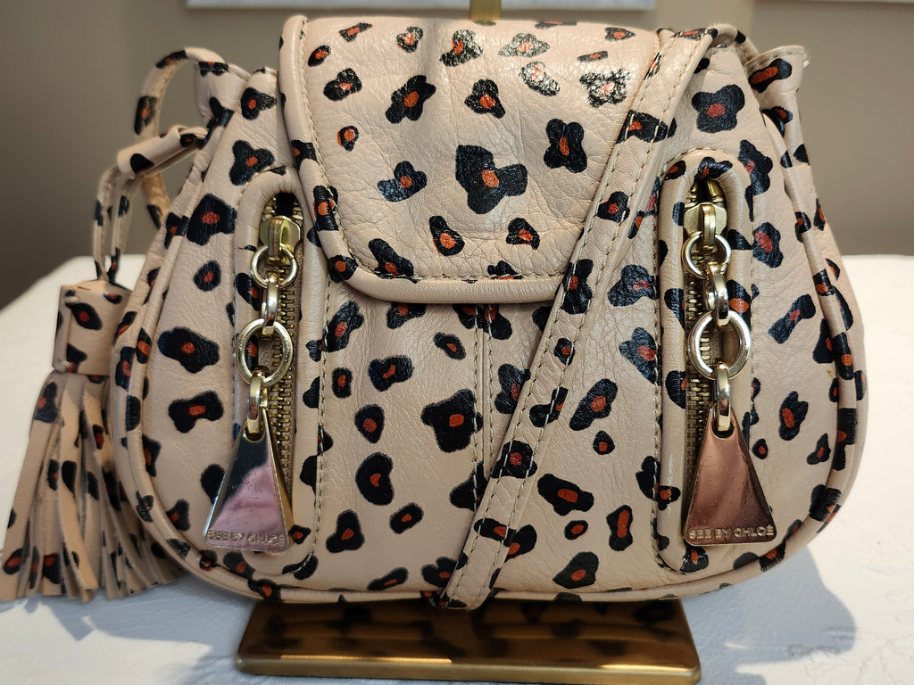See by Chloe Animal Print Crossbody Hobo Bag with Double Gold Zip Hardware