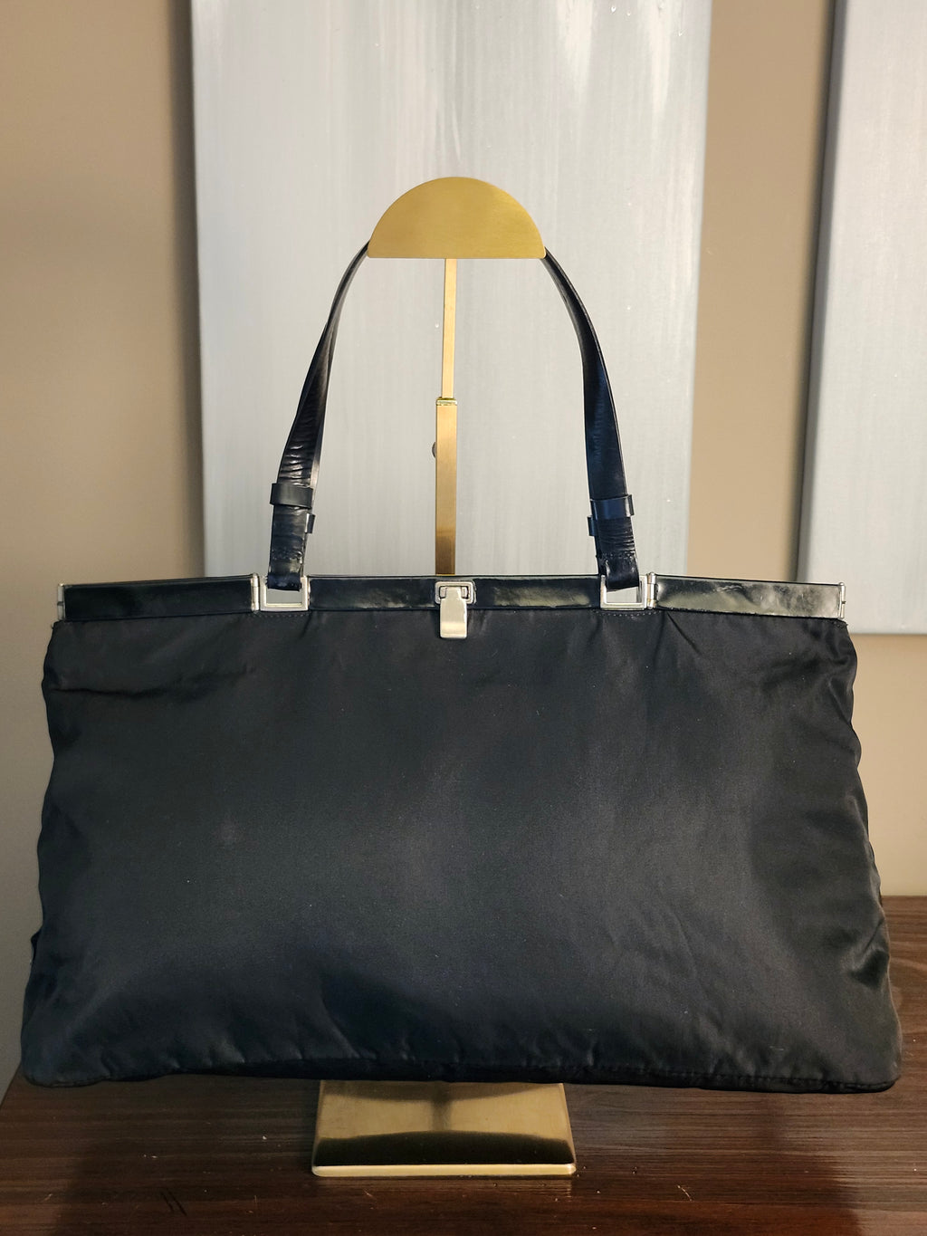 Prada Tessuto Nylon Black Triangle Tote Bag