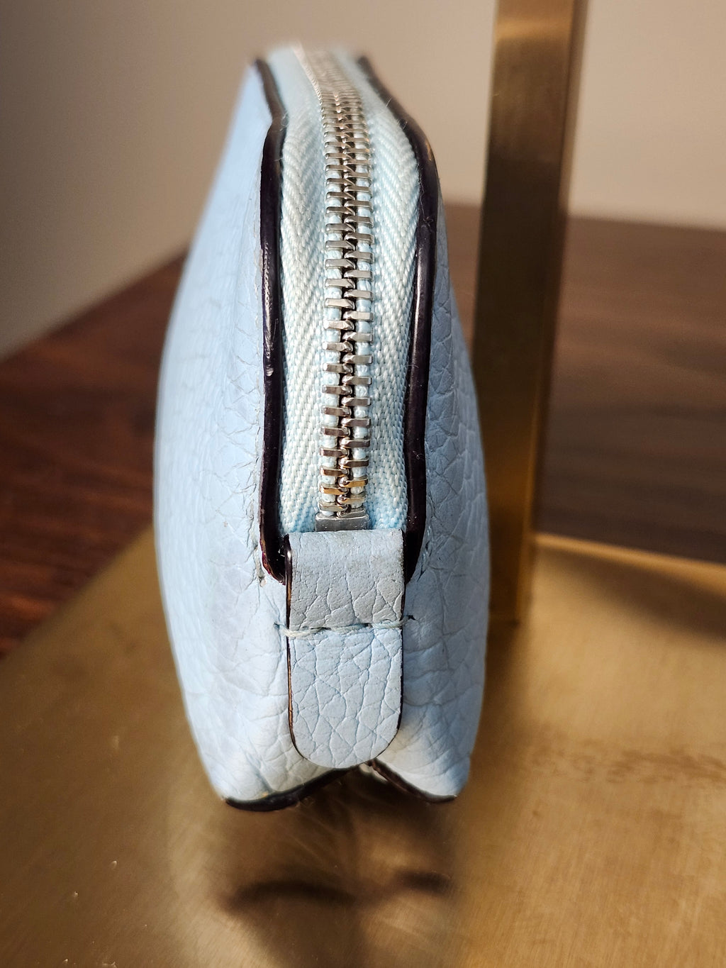 Christian Dior Blue Leather Coin Purse Wallet with Silver Dior Charm Hardware