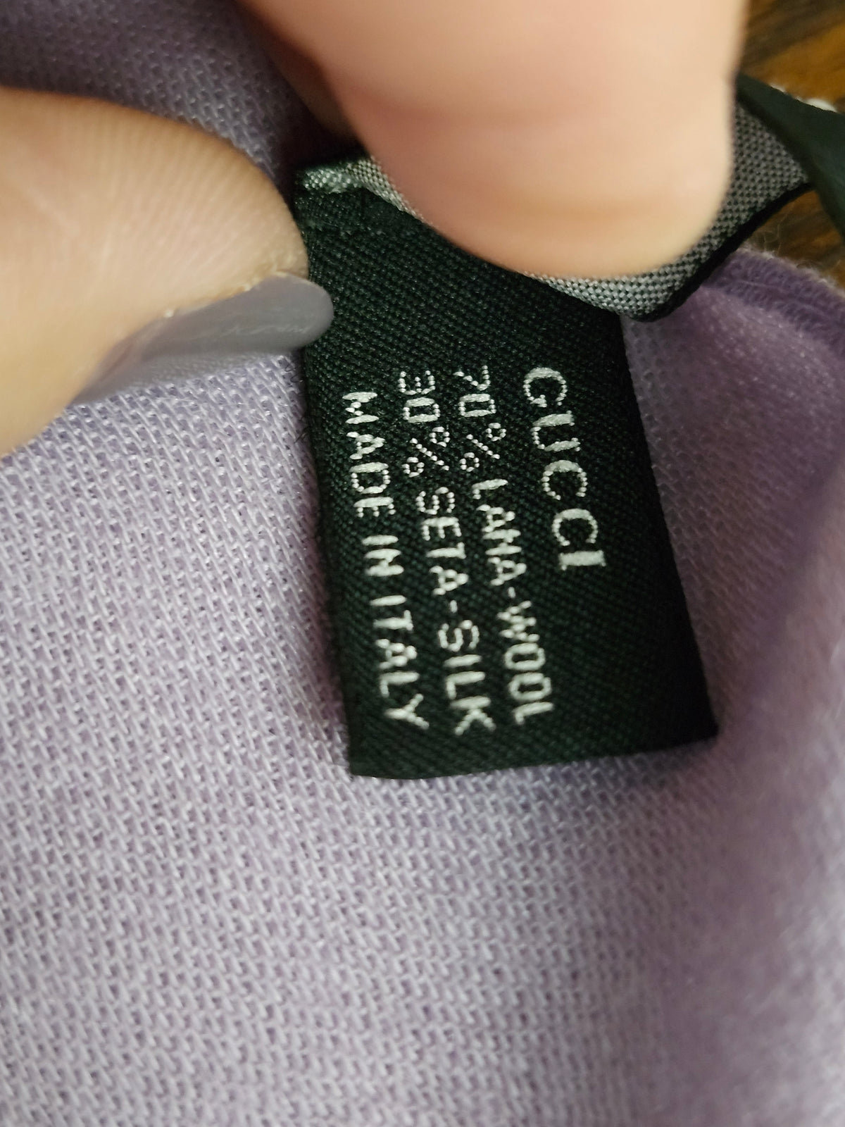 Gucci GG Jacquard lilac/grey wool-silk blend scarf featuring GG monogram pattern