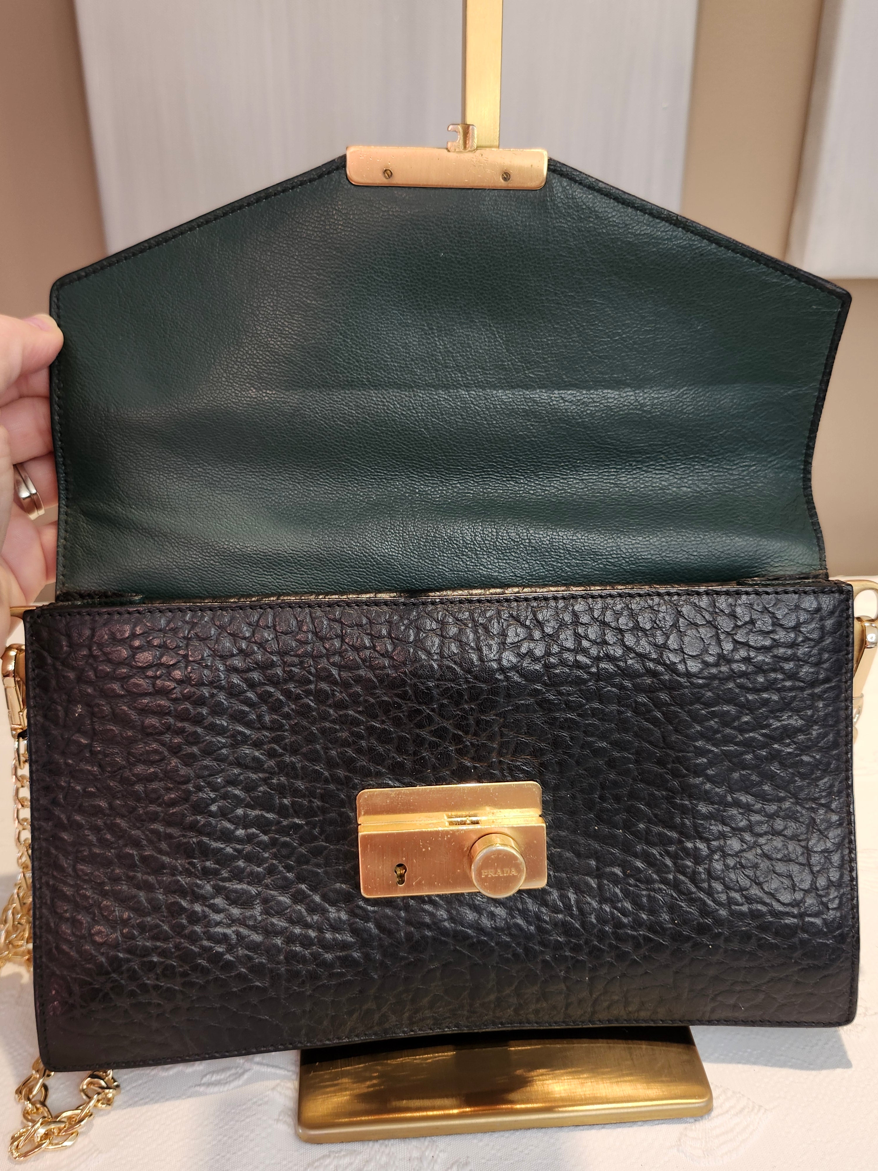 Prada Black Pebbled Leather Clutch or Crossbody Bag