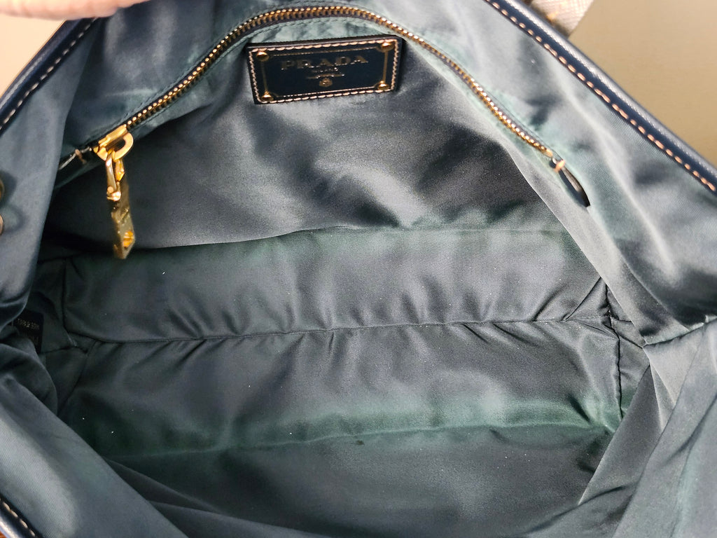 Prada Fumo Tessuto Nylon and Saffiano Leather Shoppers Tote