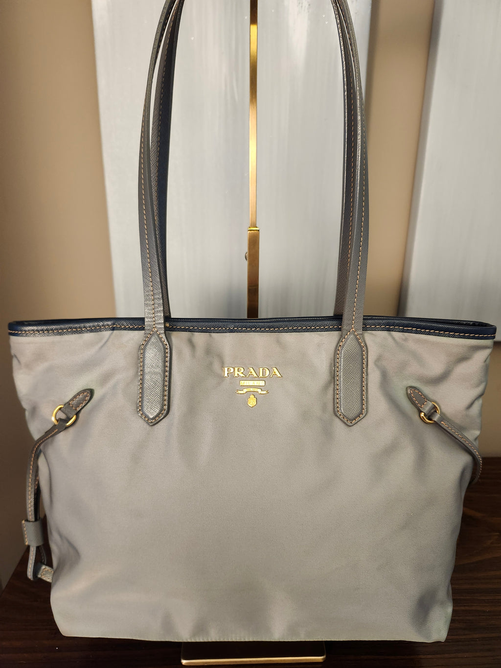 Prada Fumo Tessuto Nylon and Saffiano Leather Shoppers Tote