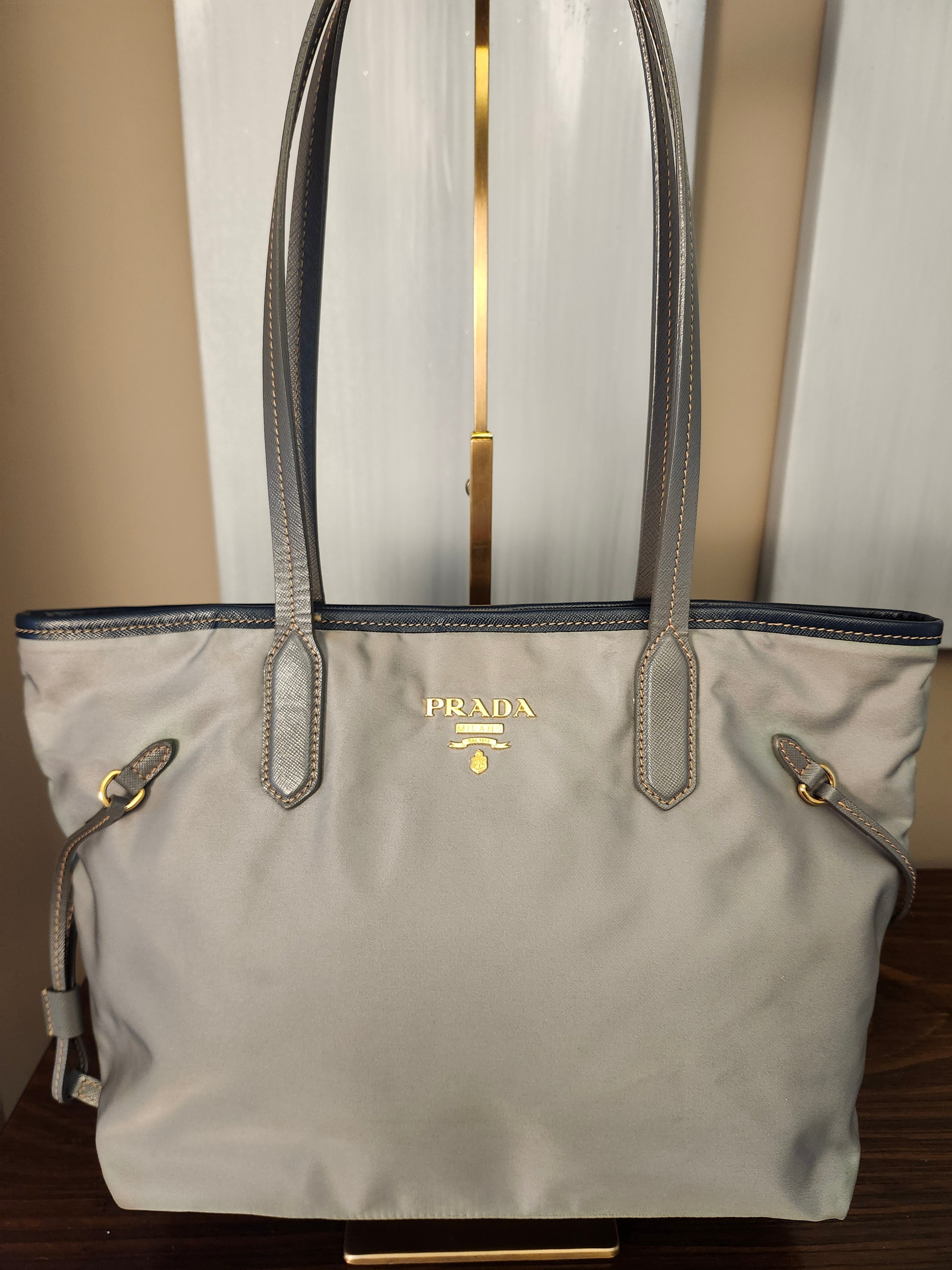 Prada Fumo Tessuto Nylon and Saffiano Leather Shoppers Tote
