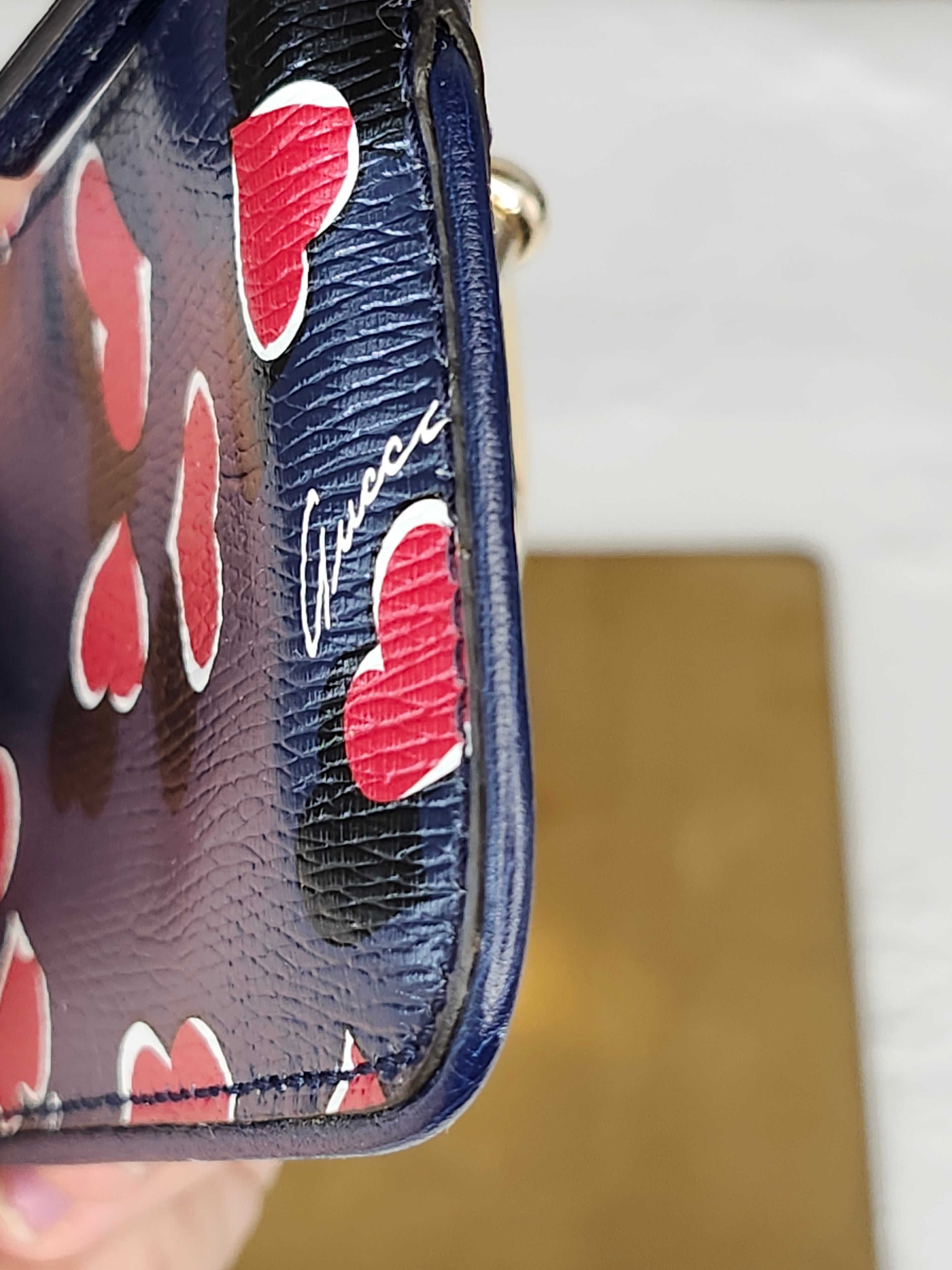Gucci Bloom Navy Heart Print Women's Coin Key Purse