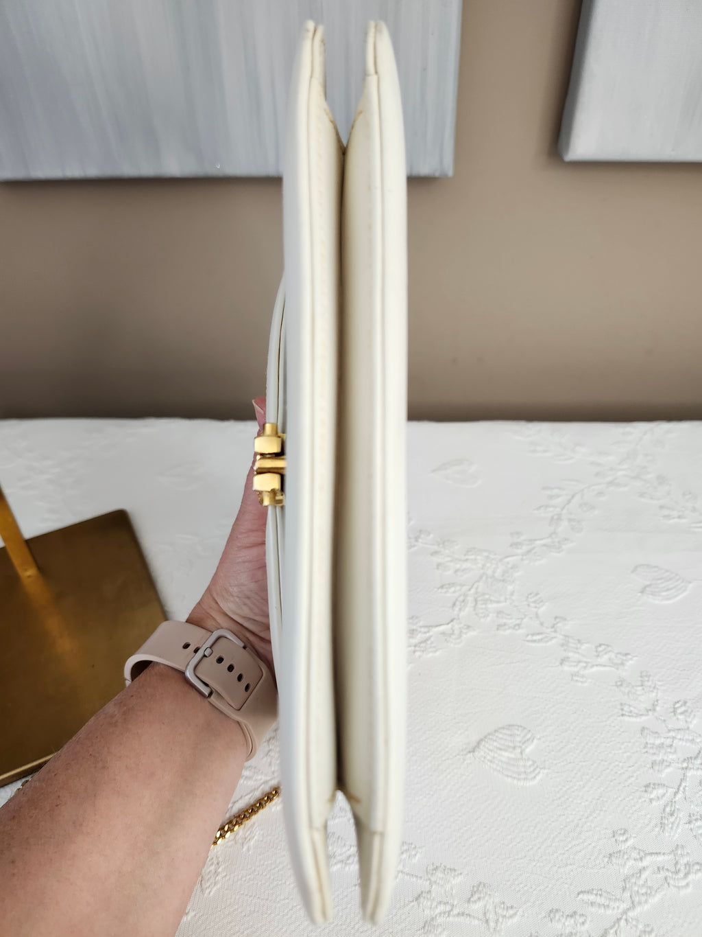Christian Dior Calfskin White Leather Crossbody Chain Bag with Gold CD Clasp