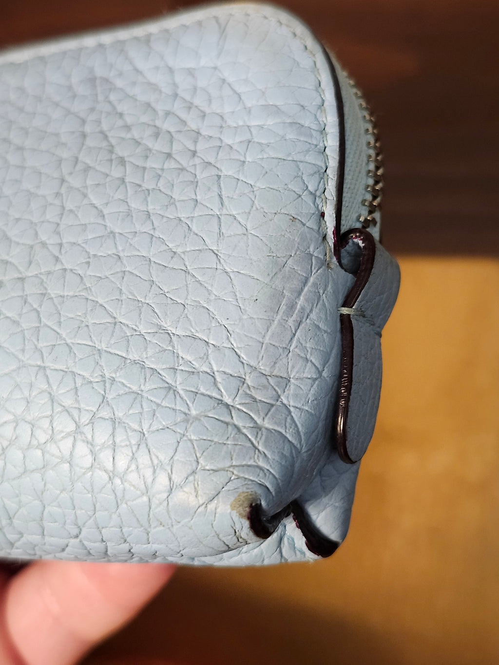 Christian Dior Blue Leather Coin Purse Wallet with Silver Dior Charm Hardware