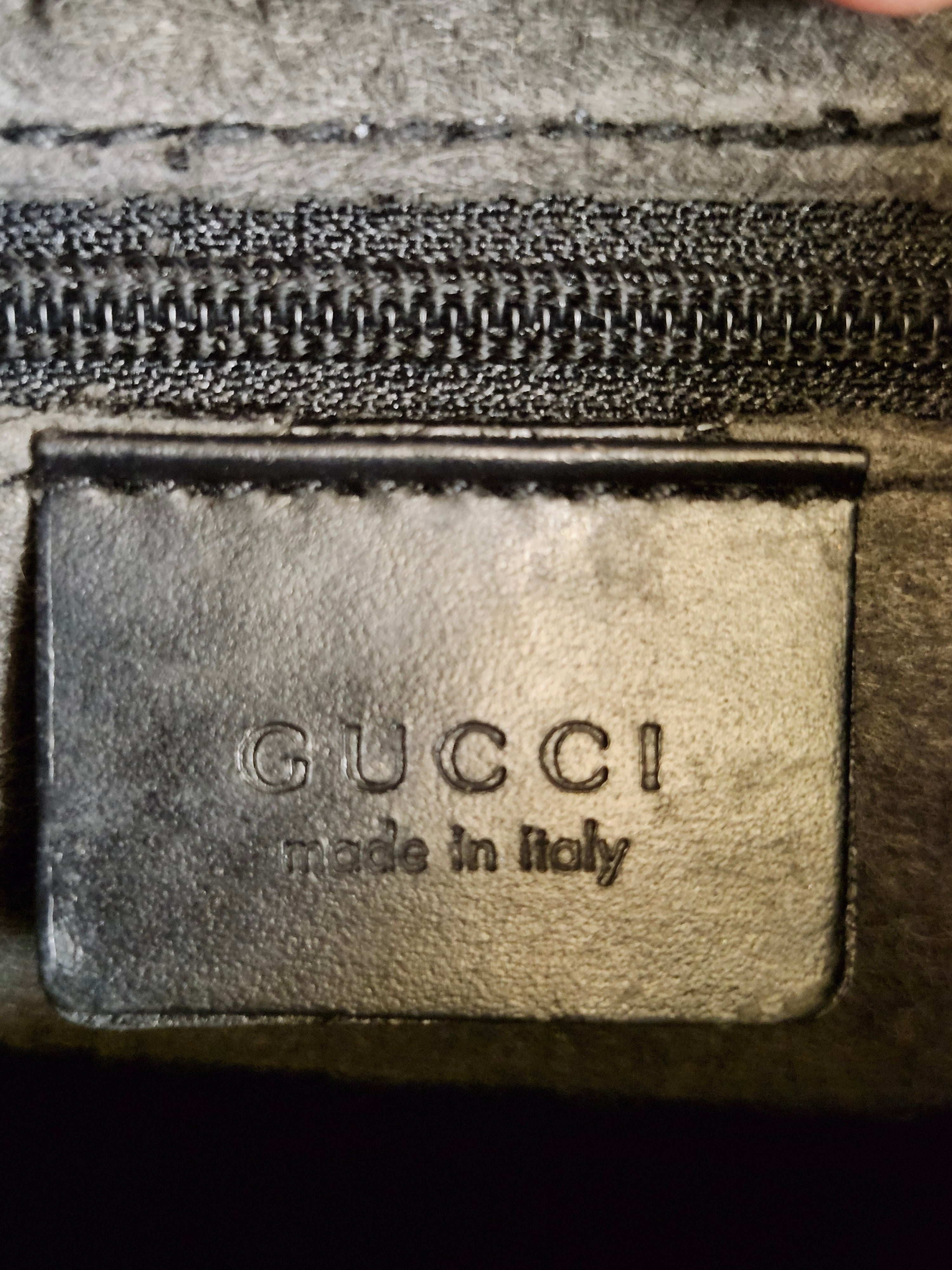 Gucci Black GG Monogram Suede Bamboo Top Handle