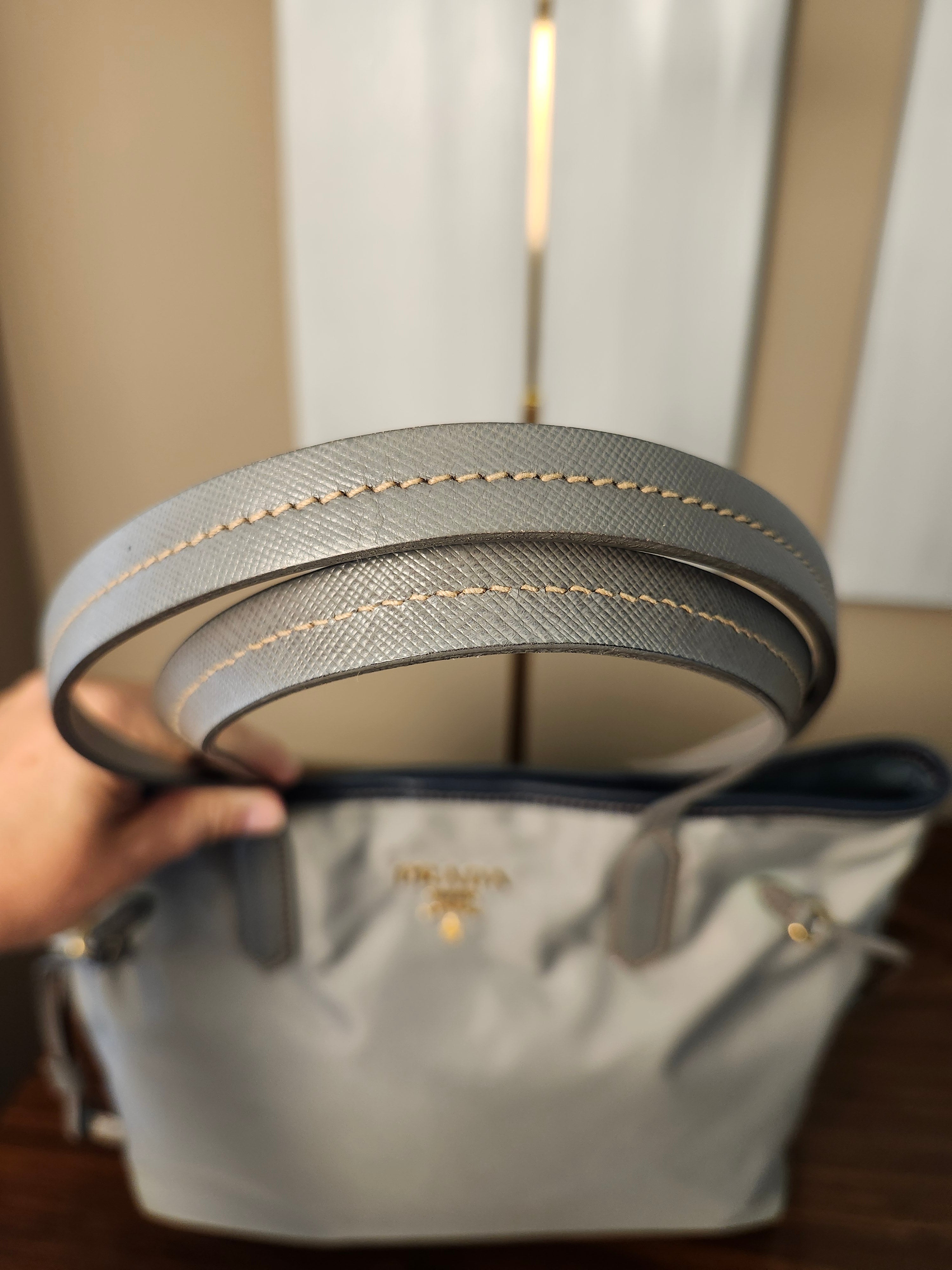 Prada Fumo Tessuto Nylon and Saffiano Leather Shoppers Tote