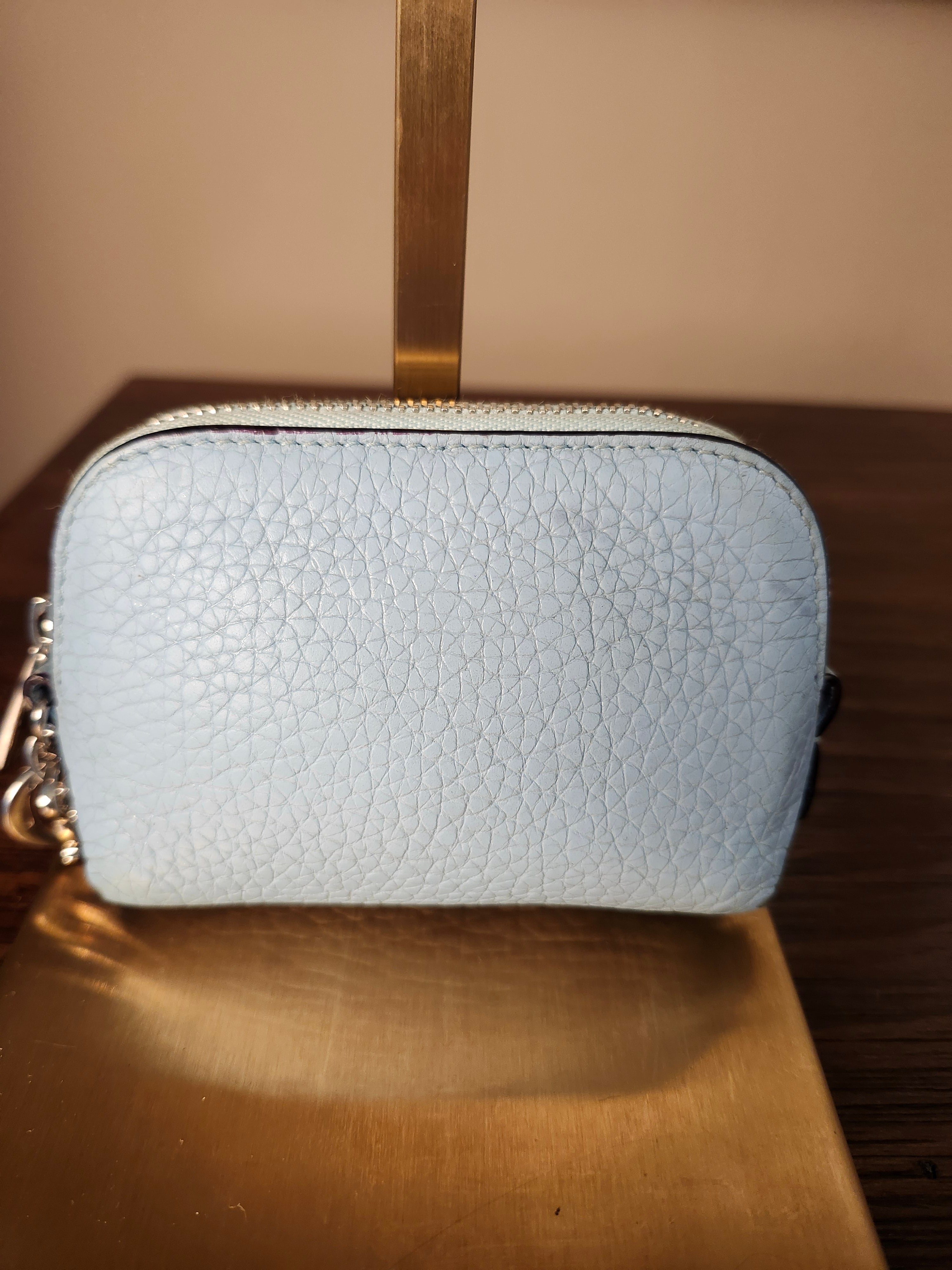 Christian Dior Blue Leather Coin Purse Wallet with Silver Dior Charm Hardware