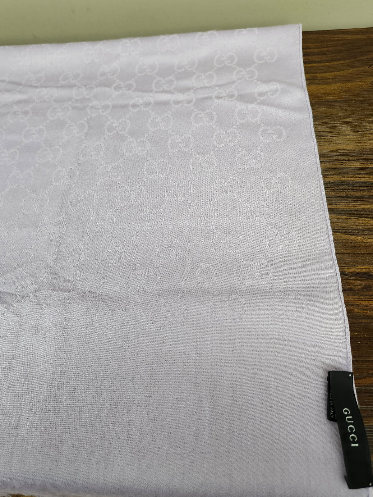 Gucci GG Jacquard lilac/grey wool-silk blend scarf featuring GG monogram pattern
