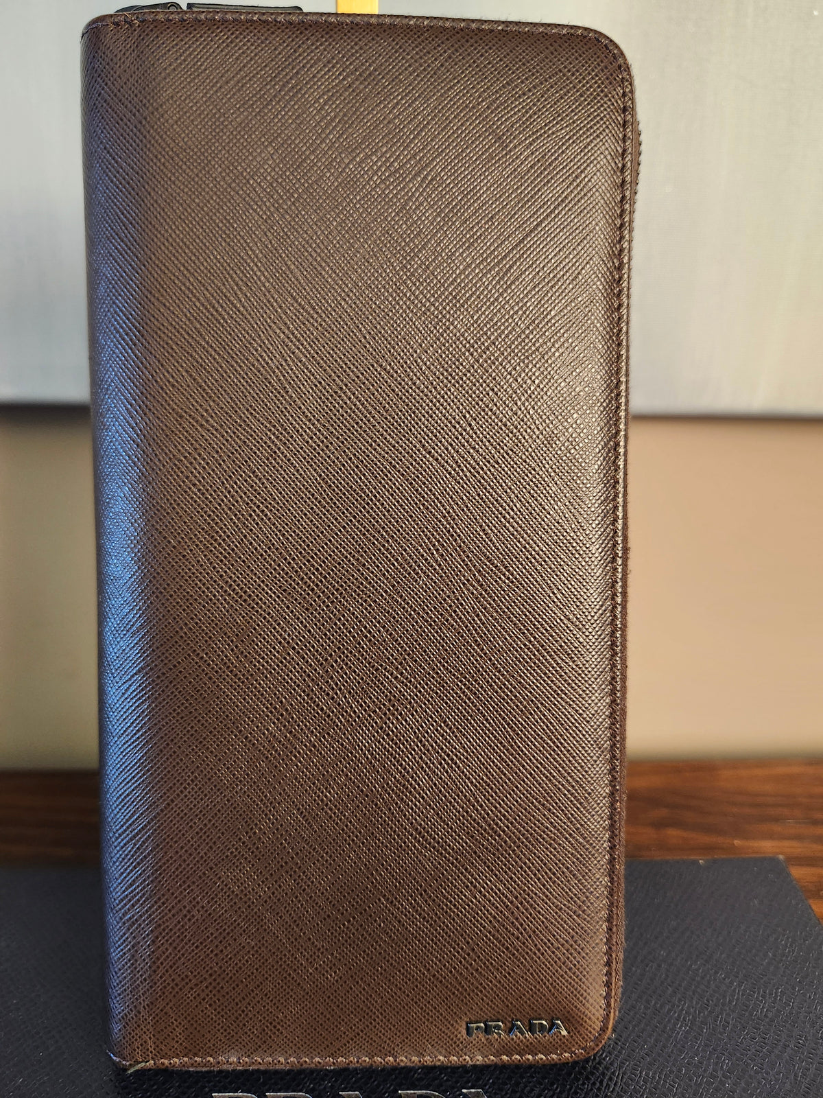 Prada Saffiano Brown Leather Portfolio Wallet with inclusions