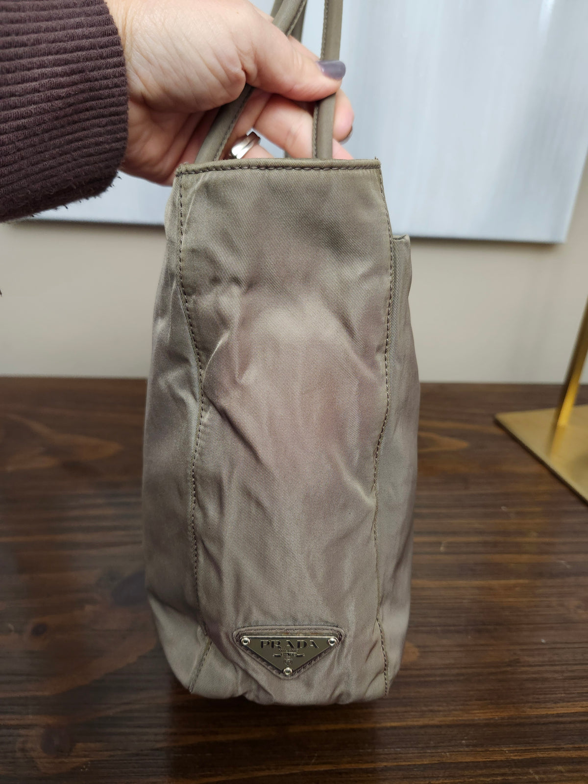 Prada Tessuto Nylon Tote Bag in Grey/Khaki
