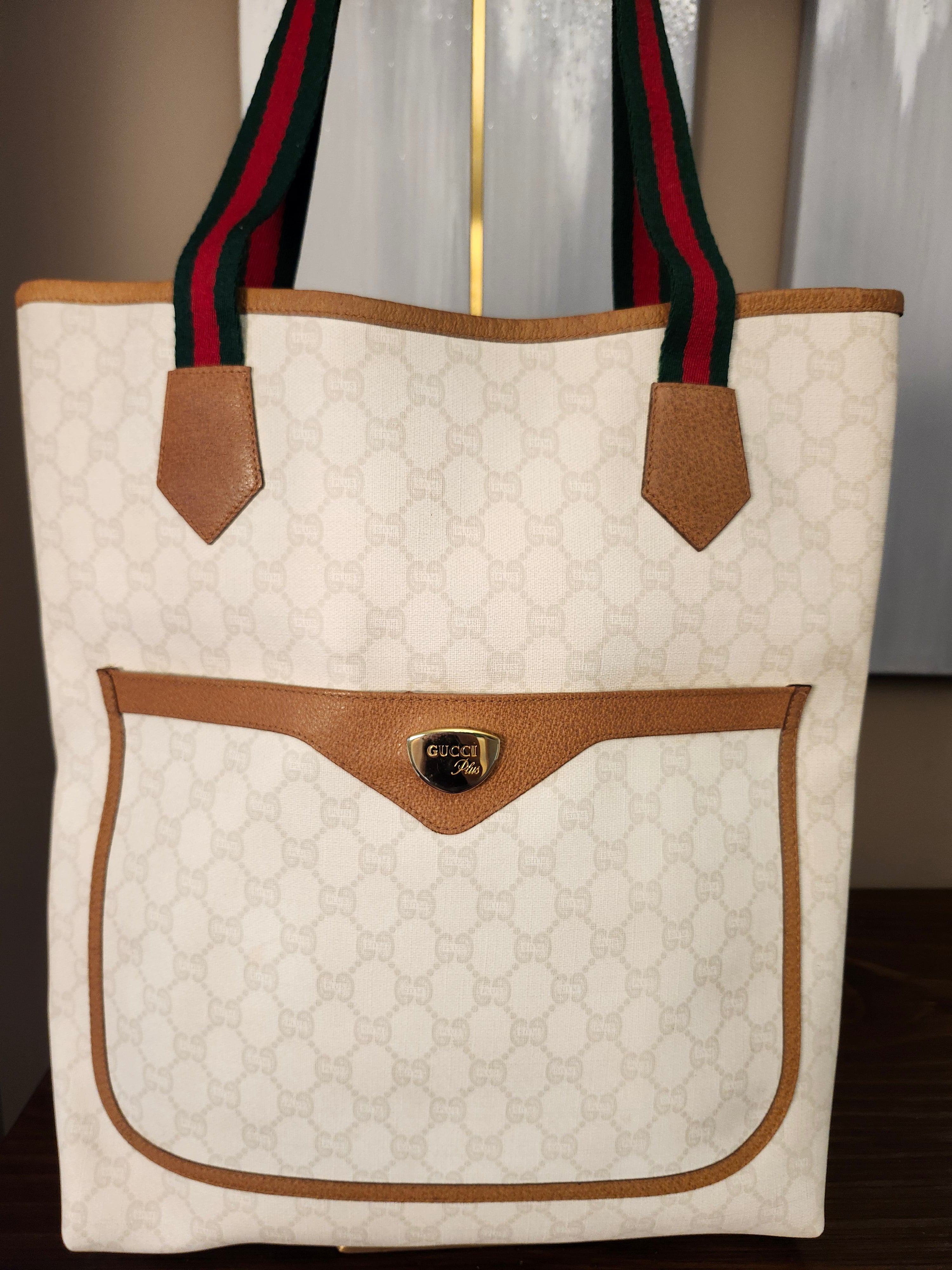 Gucci GG Plus White Sherry Line Supreme Tall Tote