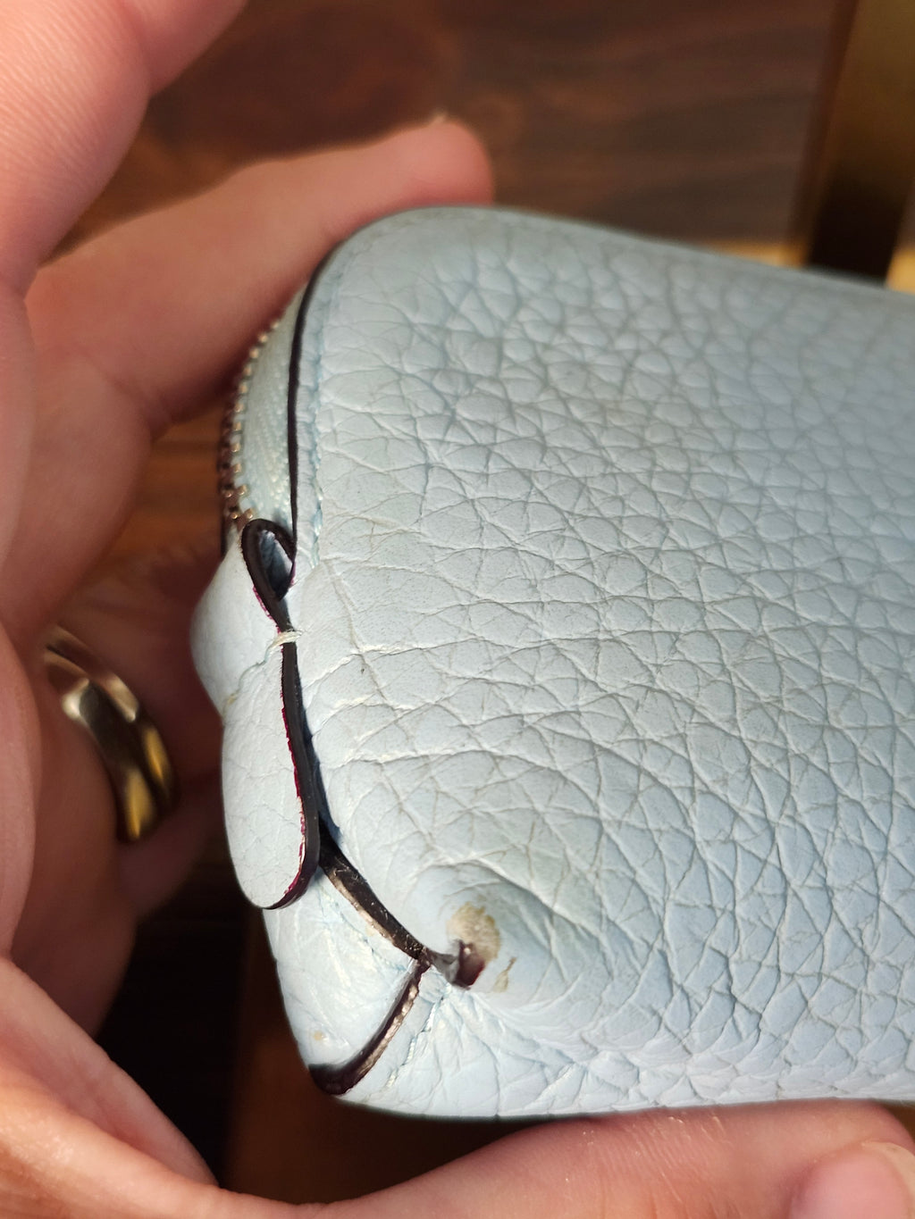 Christian Dior Blue Leather Coin Purse Wallet with Silver Dior Charm Hardware