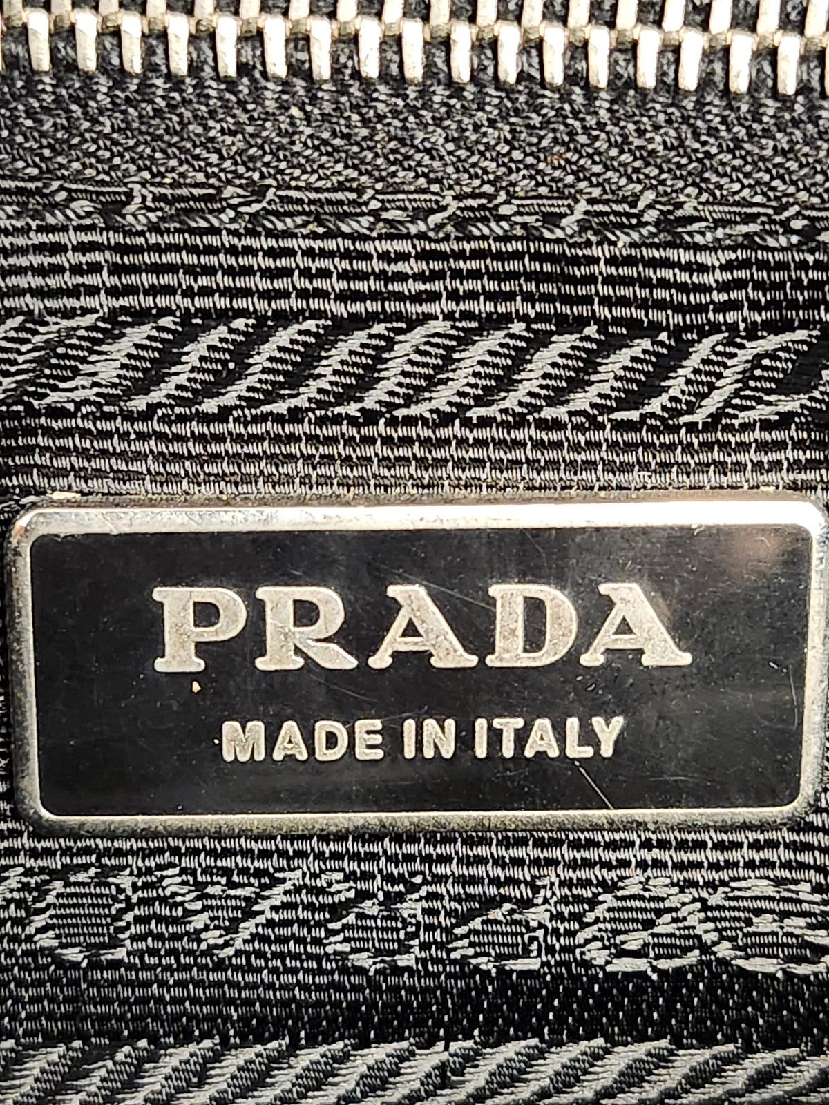 Prada Tessuto Black Nylon Triangle Logo Tote with Leather Accents