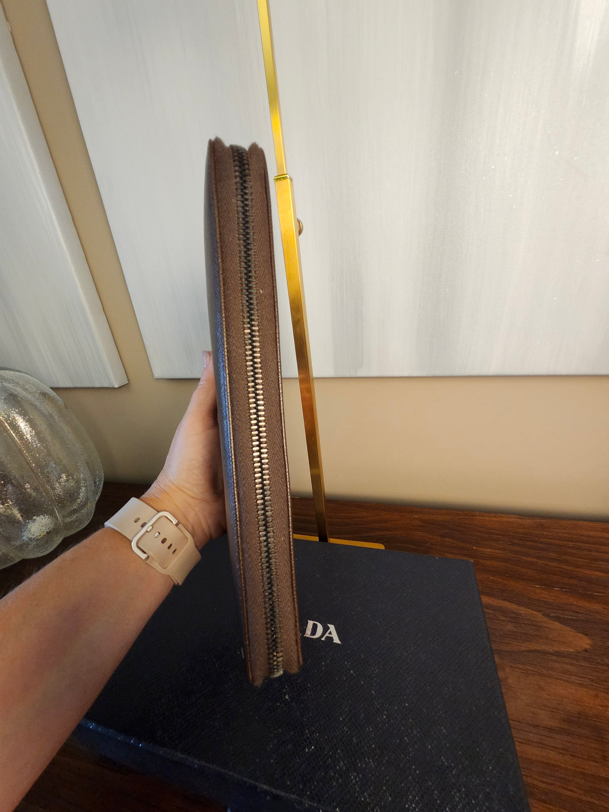 Prada Saffiano Brown Leather Portfolio Wallet with inclusions