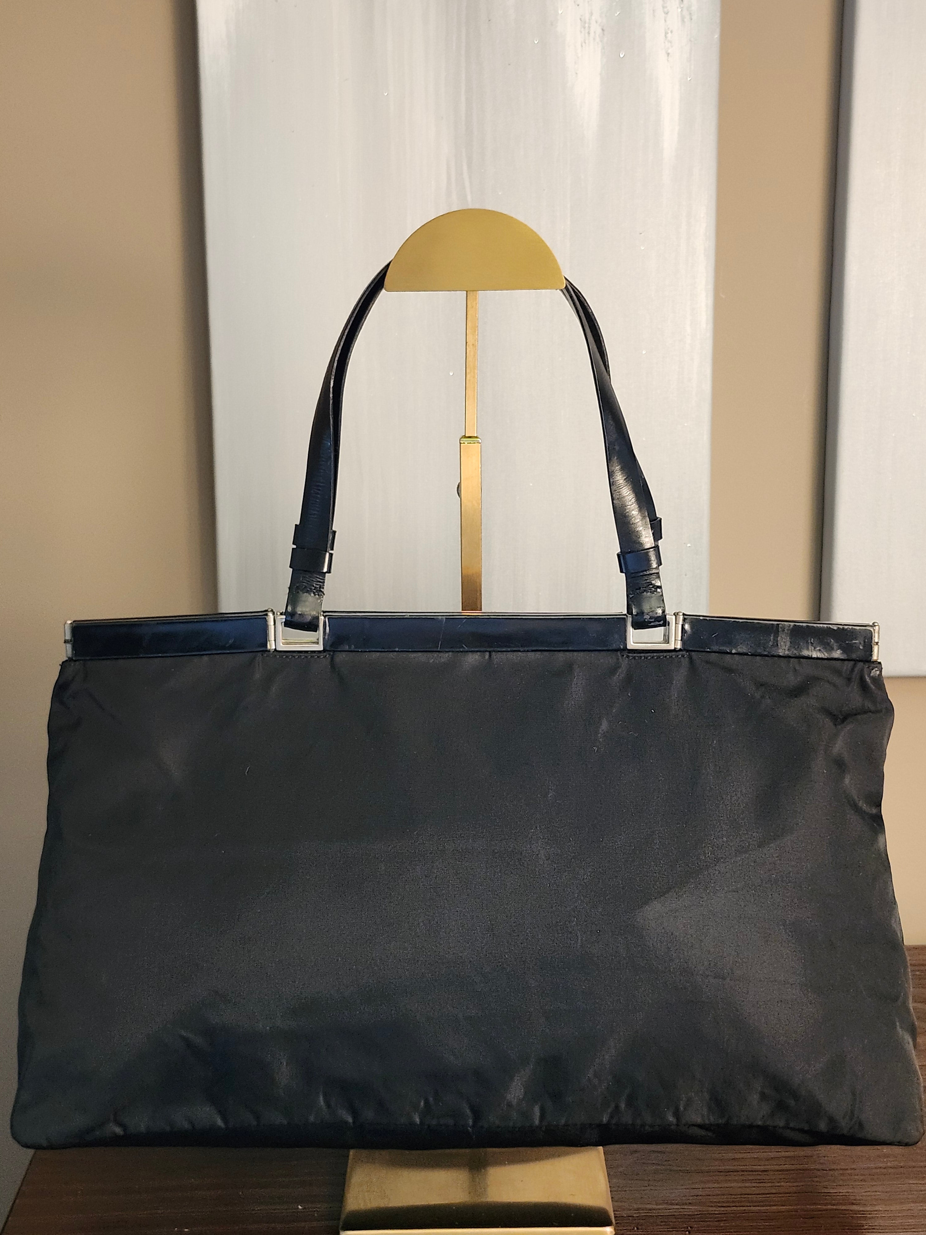 Prada Tessuto Nylon Black Triangle Tote Bag