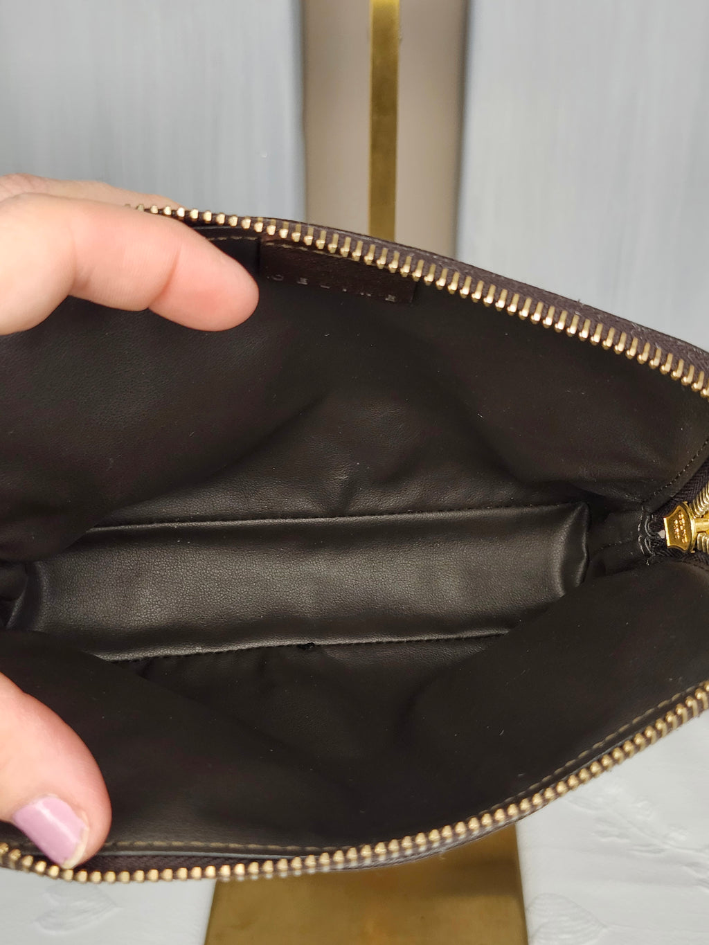 Celine Macadam Clutch Cosmetic Patterned Pouch With Gold Hardware