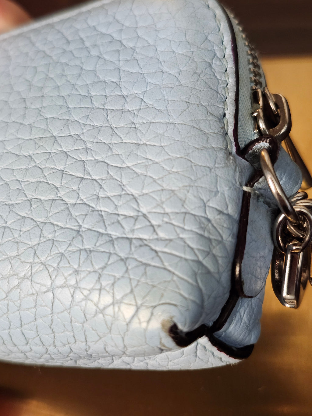 Christian Dior Blue Leather Coin Purse Wallet with Silver Dior Charm Hardware