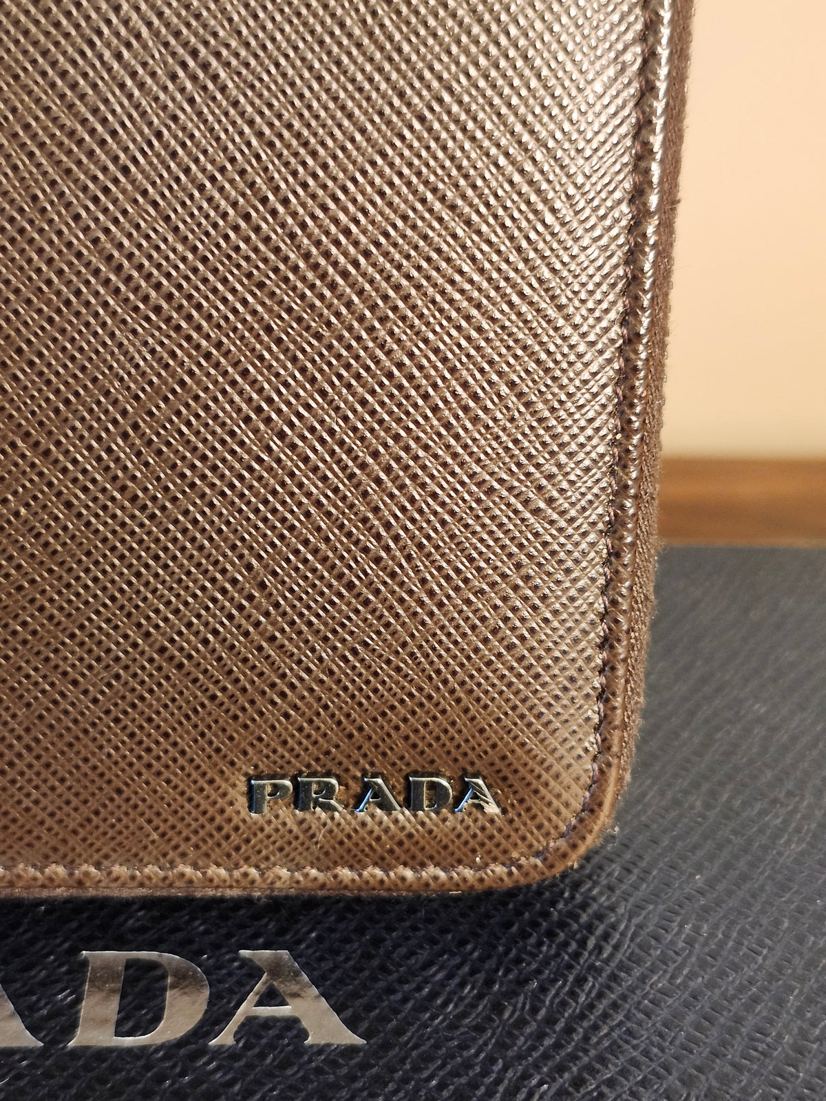 Prada Saffiano Brown Leather Portfolio Wallet with inclusions