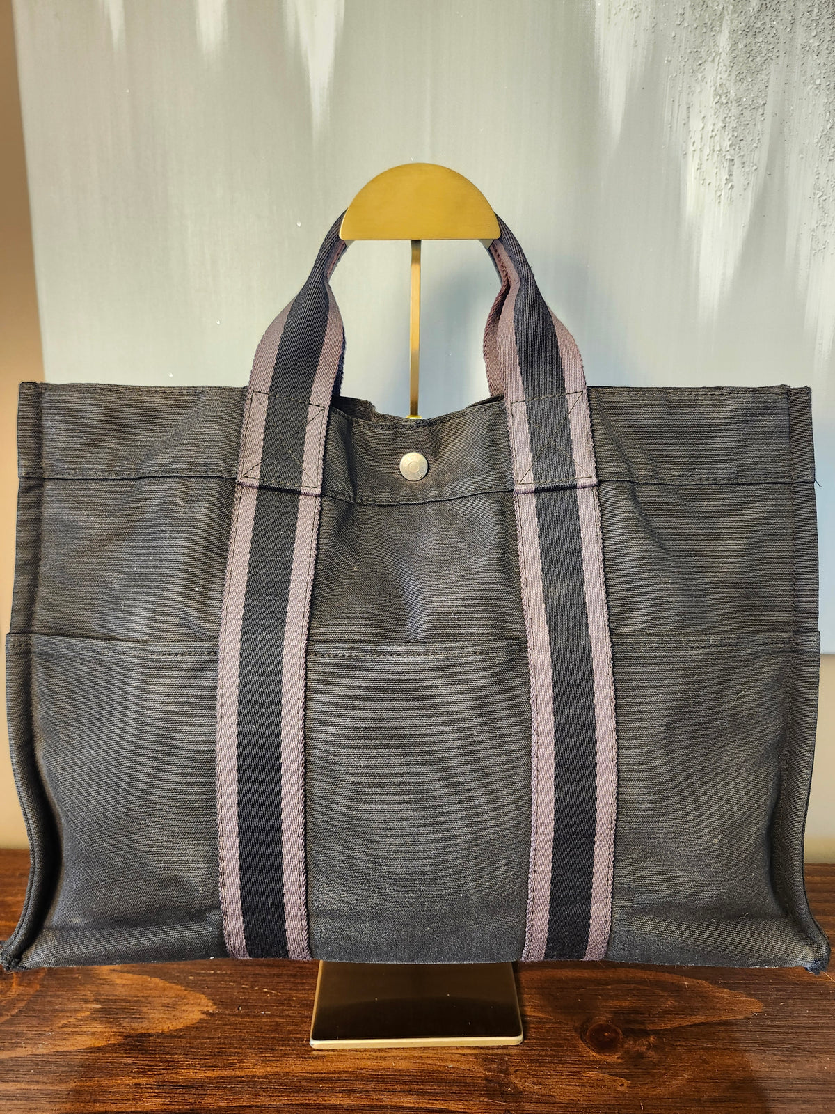 Hermès Toile Fourre-Tout MM Black and Gray Tote
