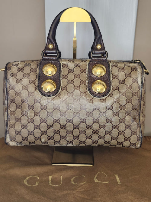 Gucci GG Crystal Babouska Hysteria Boston Bag featuring signature heart-shaped charm with Dustbag