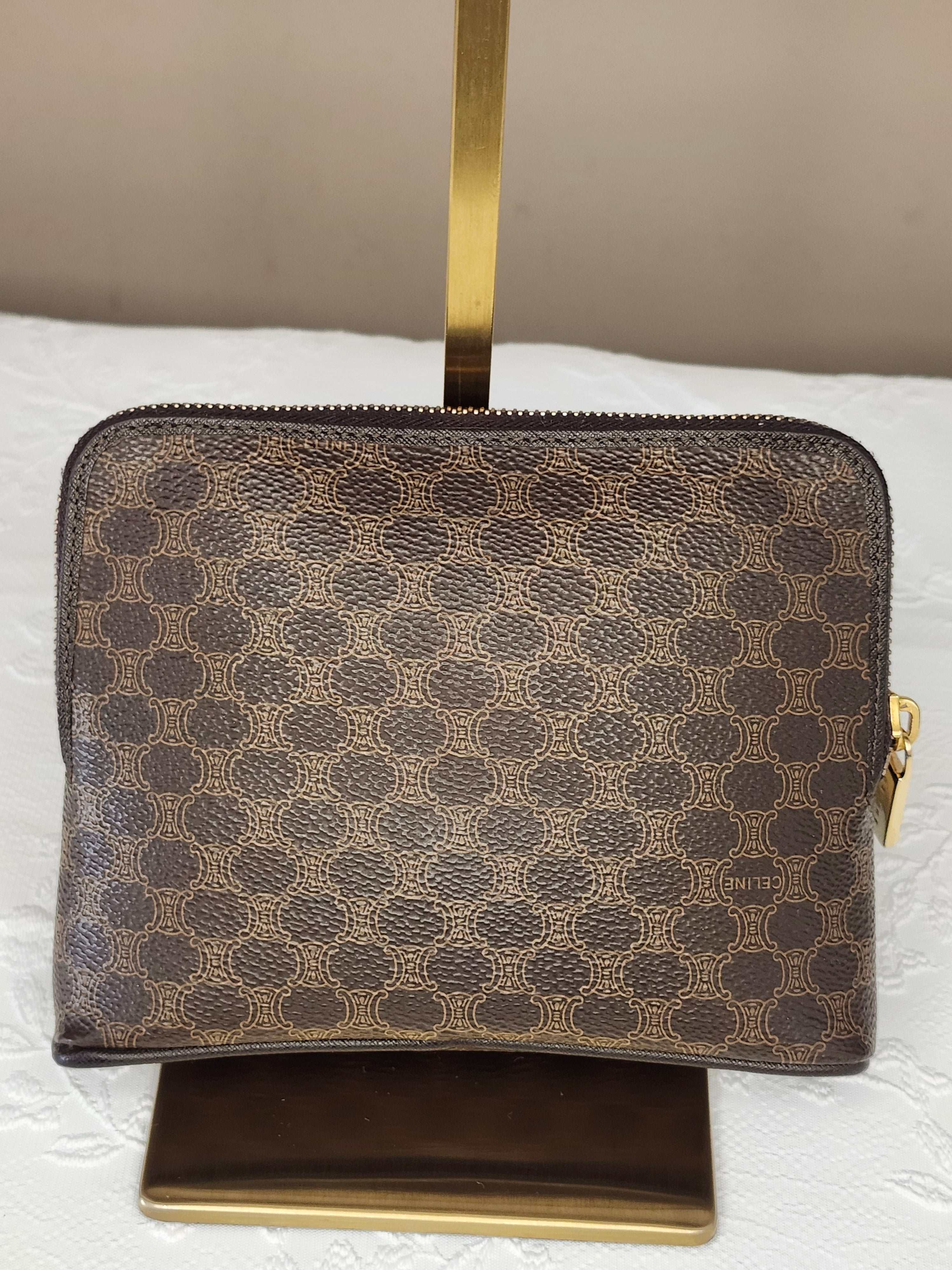 Celine Macadam Clutch Cosmetic Patterned Pouch With Gold Hardware