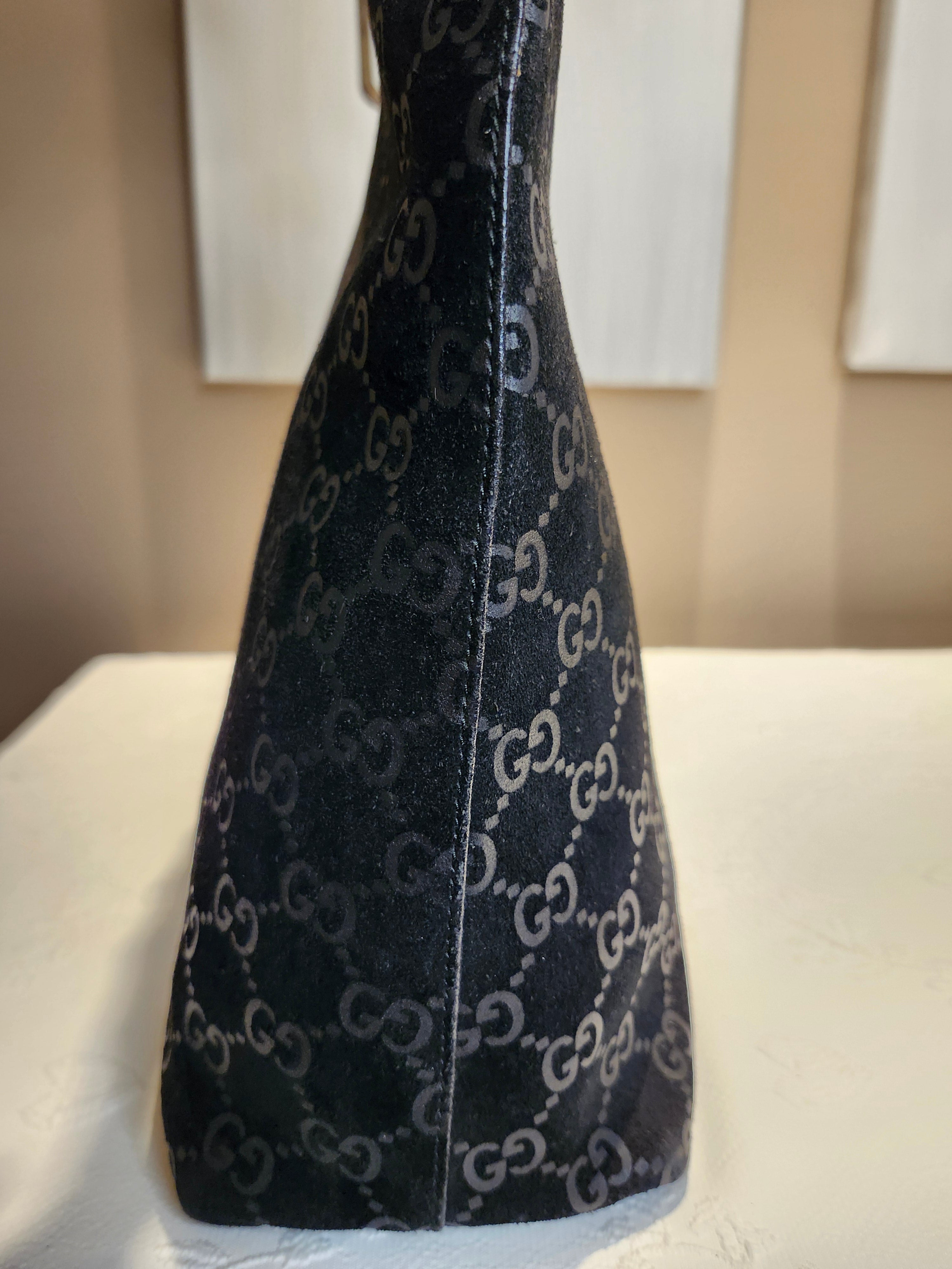 Gucci Black GG Monogram Suede Bamboo Top Handle