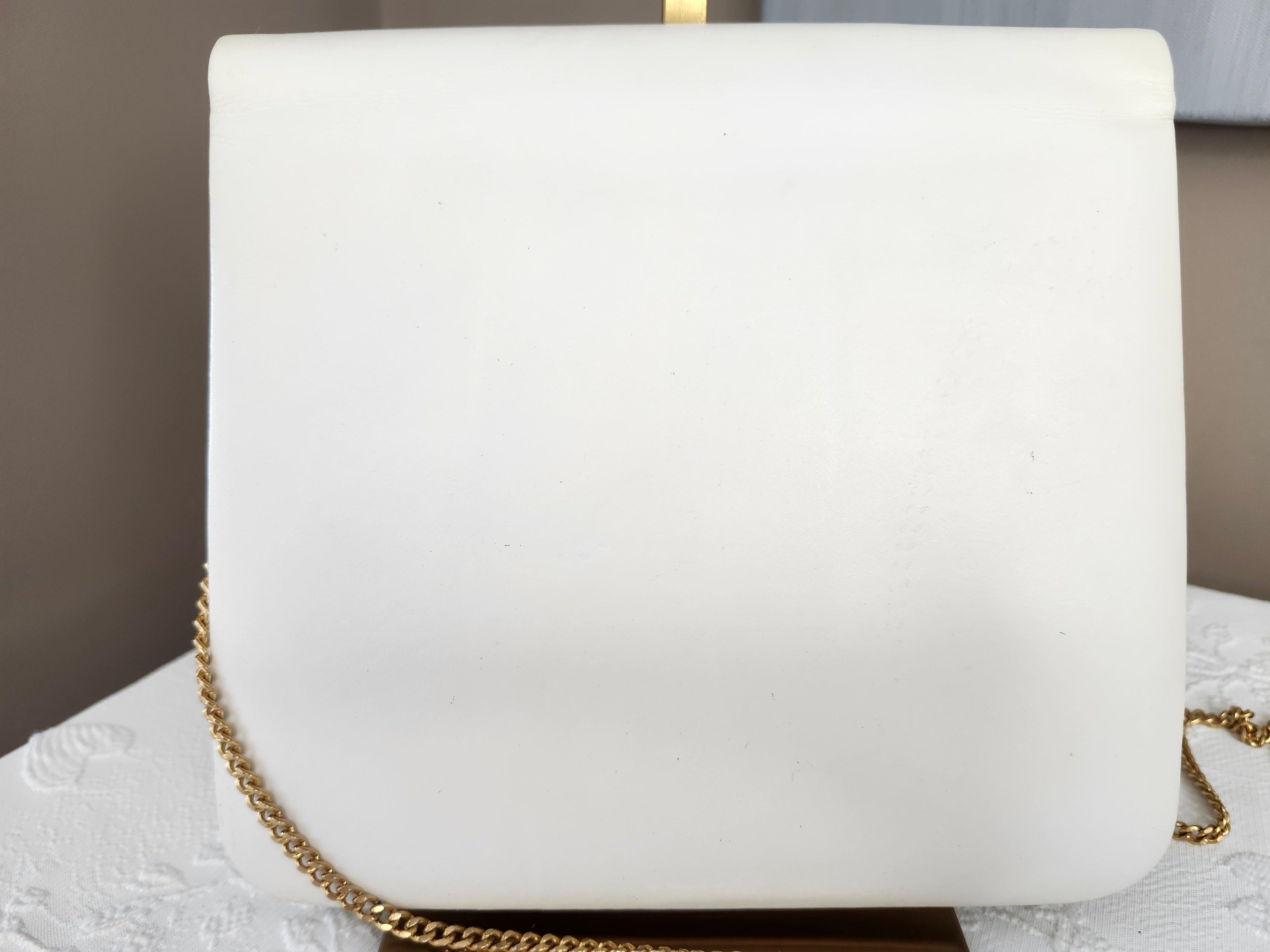 Christian Dior Calfskin White Leather Crossbody Chain Bag with Gold CD Clasp
