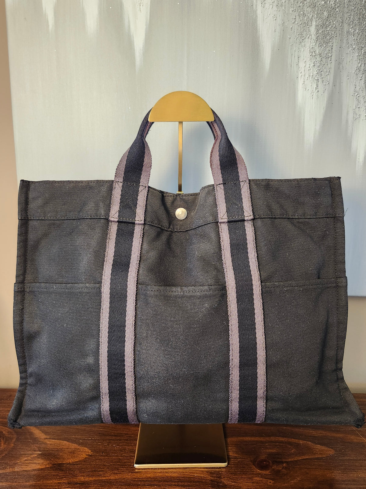 Hermès Toile Fourre-Tout MM Black and Gray Tote