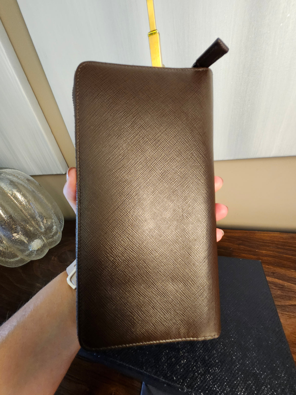 Prada Saffiano Brown Leather Portfolio Wallet with inclusions