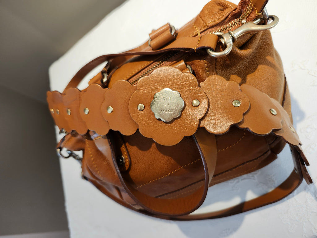 See by Chloe Tan Leather 2 Way Convertible Leather Hand and Crossbody Bag